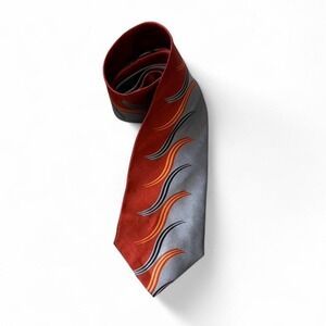 Vintage Red & Gray Flame‎ Print Silk Tie